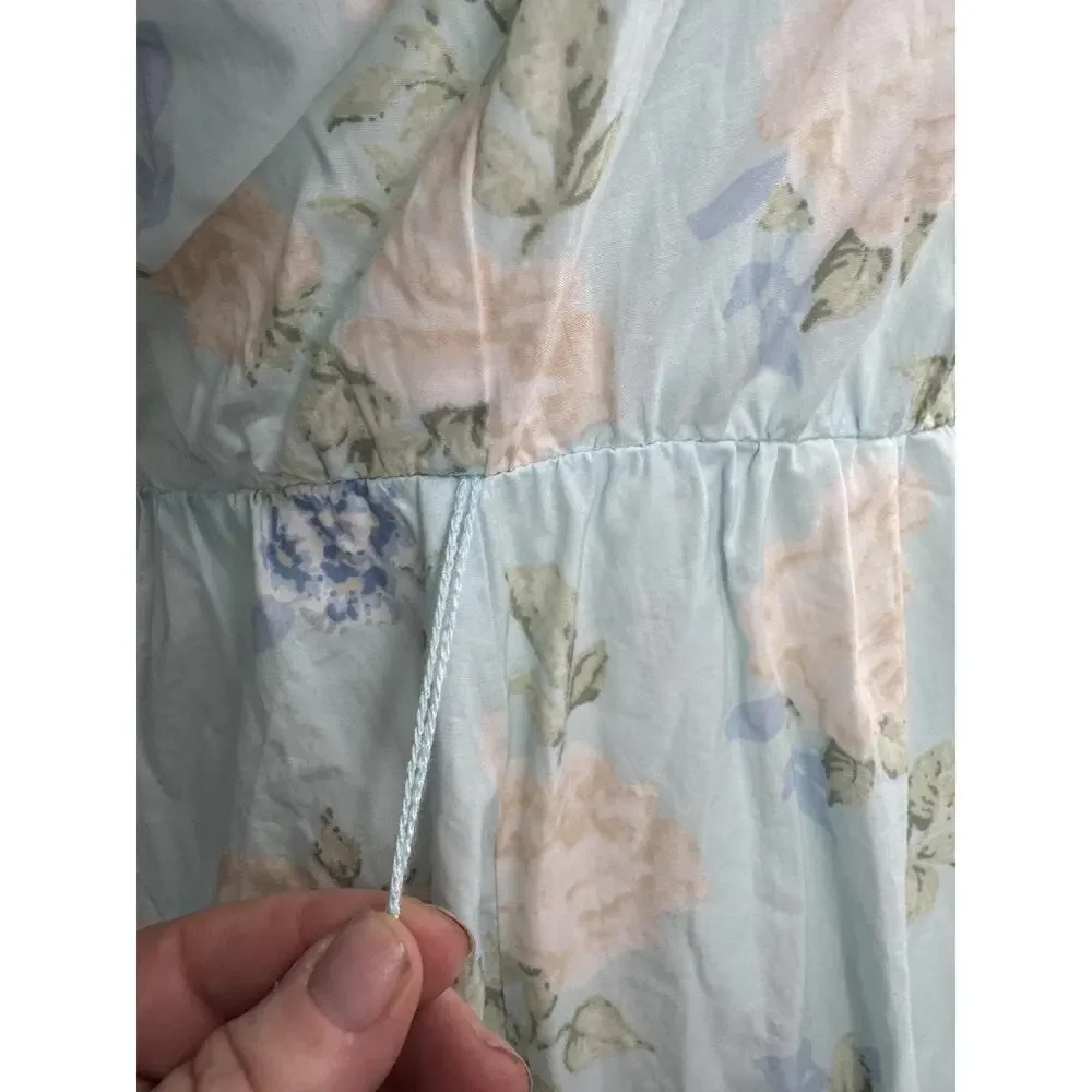 LoveShackFancy Dress Womens 8 Blue Floral Puff Sleeve Maxi Ruffle Cottagecore - Picture 2 of 12